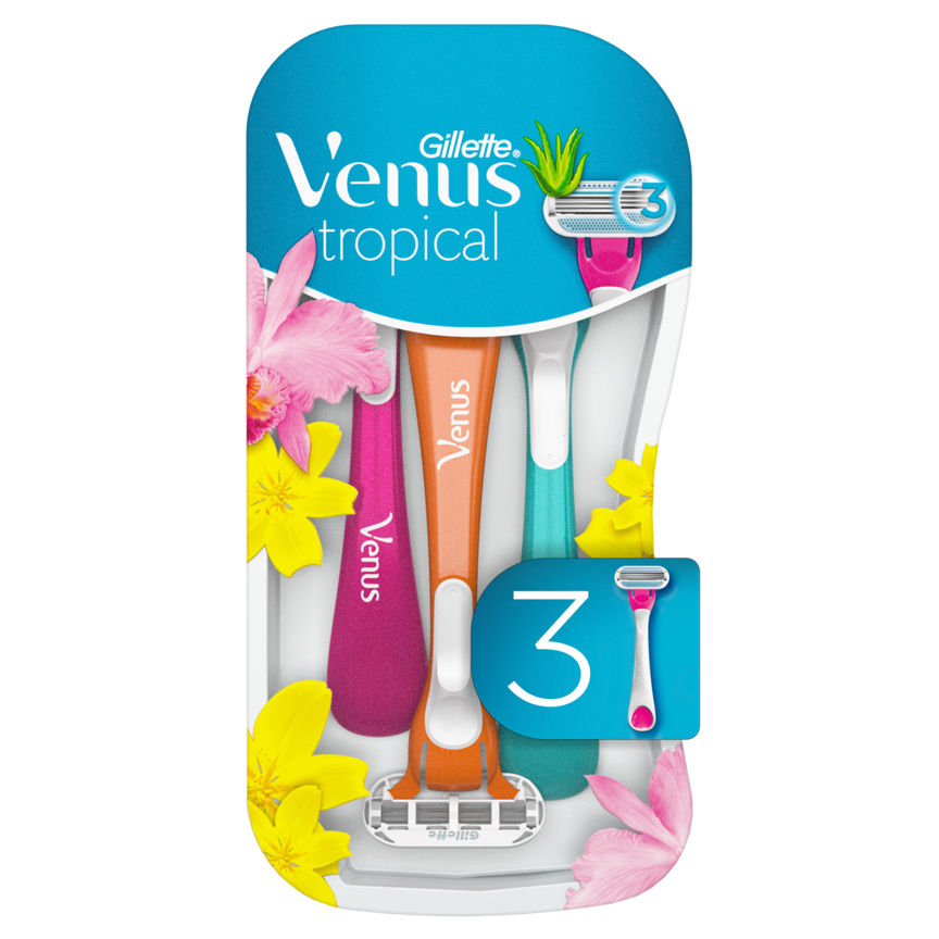 Venus Tropical 3 Blade Disposable Razors 3 Pack Women's Toiletries ASDA   