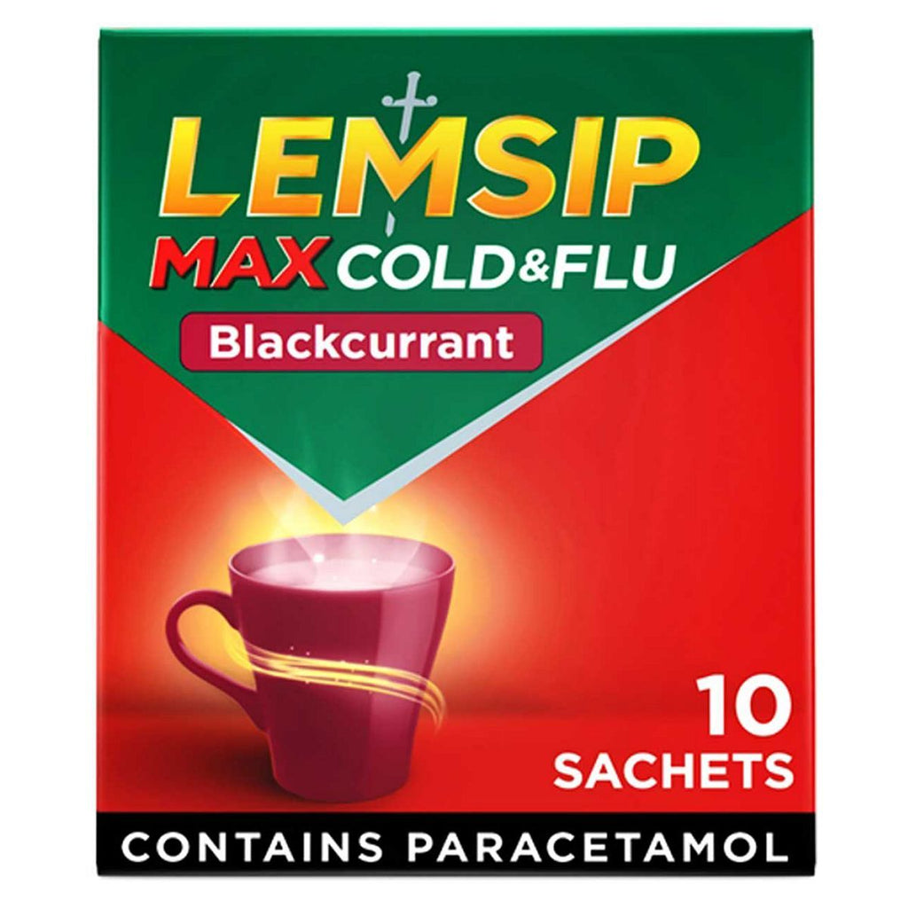 Lemsip Max Cold & Flu Blackcurrant Sachets - Paracetamol 10 Sachets