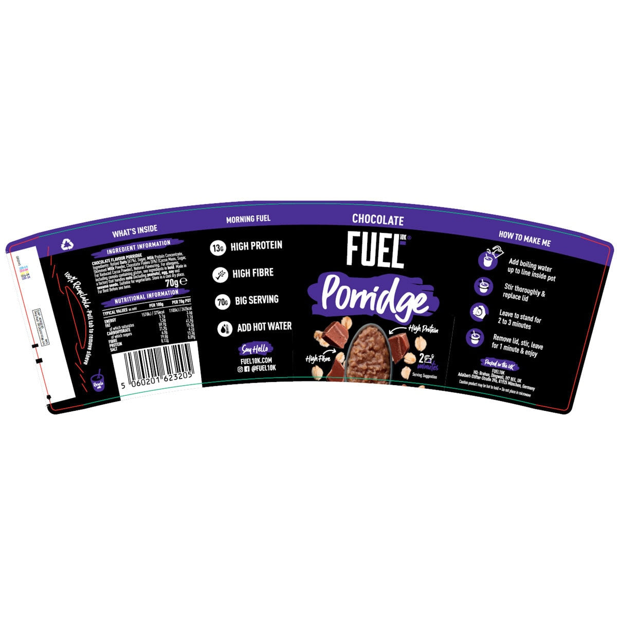 Fuel 10k Chocolate Porridge Pots, 12 x 70g - McGrocer
