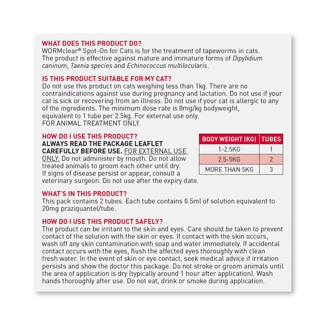 Beaphar WORMclear Worming Spot-On for Cats   6 per pack - McGrocer