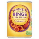 Sainsbury's Spaghetti Rings & Pork Sausages 400g Baked beans & canned pasta Sainsburys   