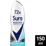 Sure Antiperspirant Deo Aerosol Nonstop Invis Aqua 150ml GOODS Superdrug 150ML  