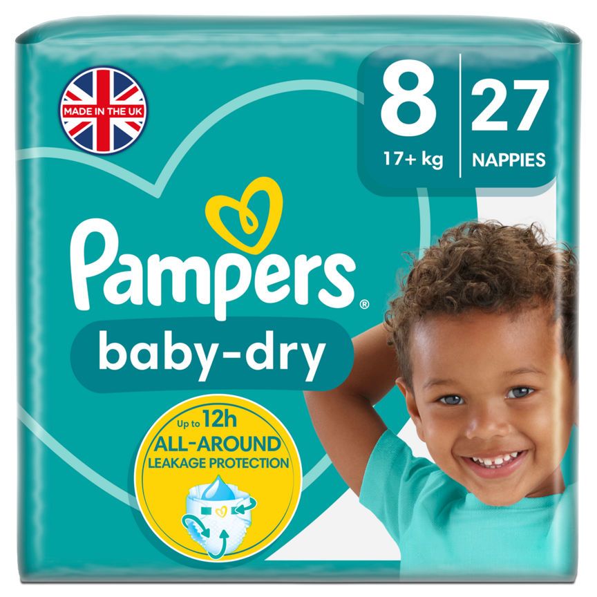 Pampers Baby-Dry Size 8, 27 Nappies, Essential Pack