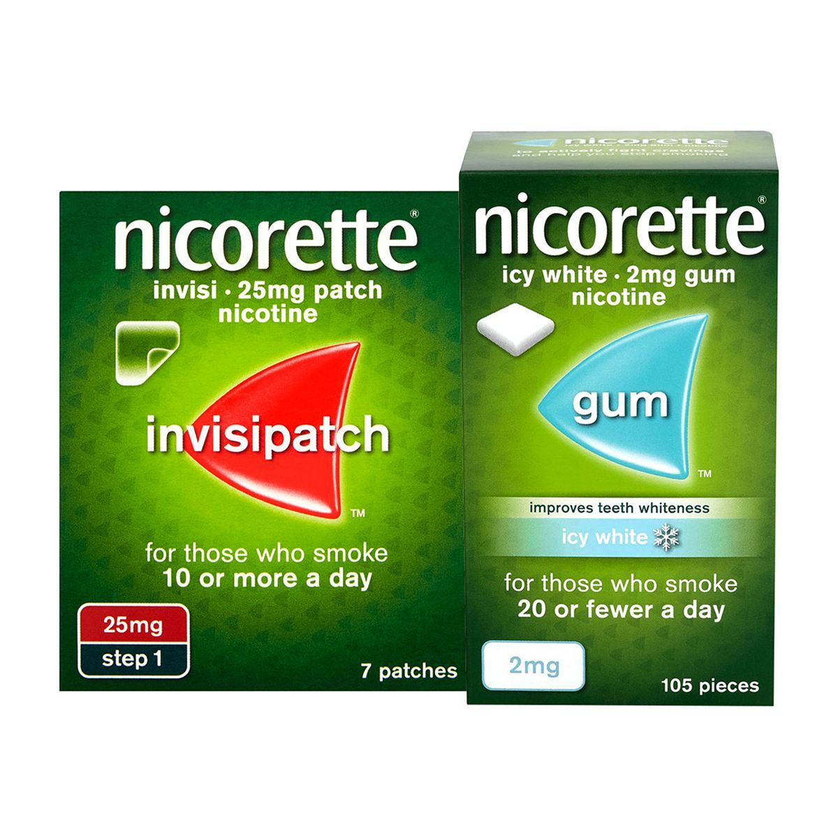 Nicorette Starter Bundle: Nicorette Invisi 25mg Patch 7s & Icy White 2mg Gum 105 Pieces General Health & Remedies Boots   