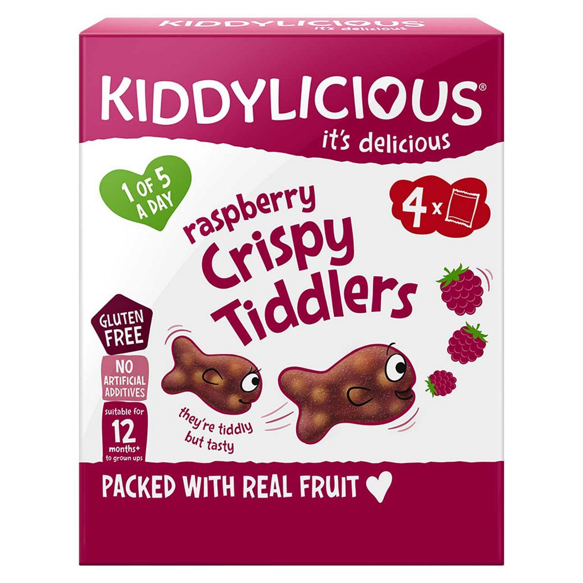 Kiddylicious Raspberry Crispy Tiddlers Infant Snack 12+ Months Multipack 4x 12g