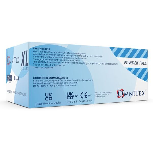 Omnitex Disposable Blue Nitrile Gloves- XL | Box-200pcs