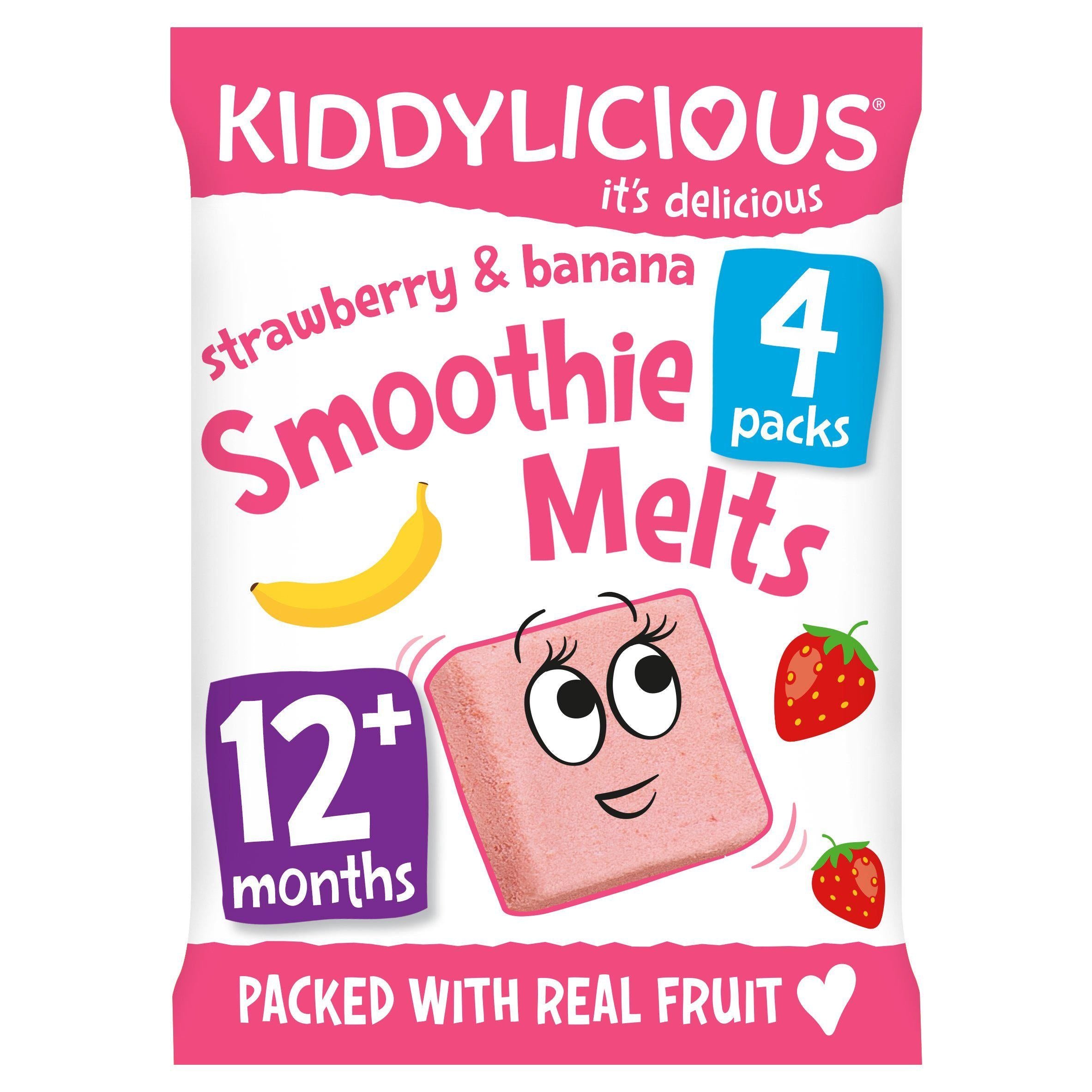 Kiddylicious Strawberry &amp; Banana Smoothie Melts Baby Snacks 4x6g