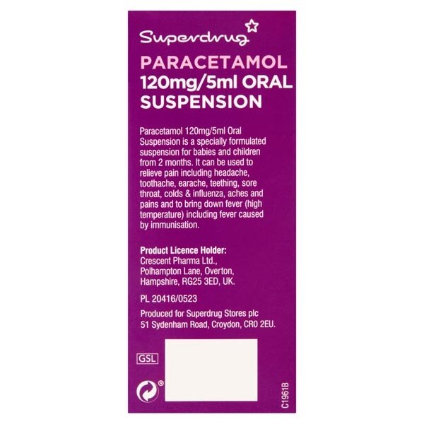 Superdrug Paracetamol Oral Suspension 120mg/5ml - 100ml GOODS Superdrug   