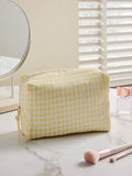 Lemon Print and Gingham Reversible Makeup Bag