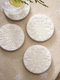Set of 4 Natural Christmas Snowflake Ceramic Coasters