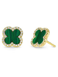 Beaverbrooks Gold Plated Cubic Zirconia Malachite Clover Earrings