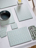 Set of 4 Teal Blue Mediterranean Tile Placemats and Coasters