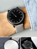 PMC Personalised Mens Matte Black Watch with Grey Strap and Presentation Box