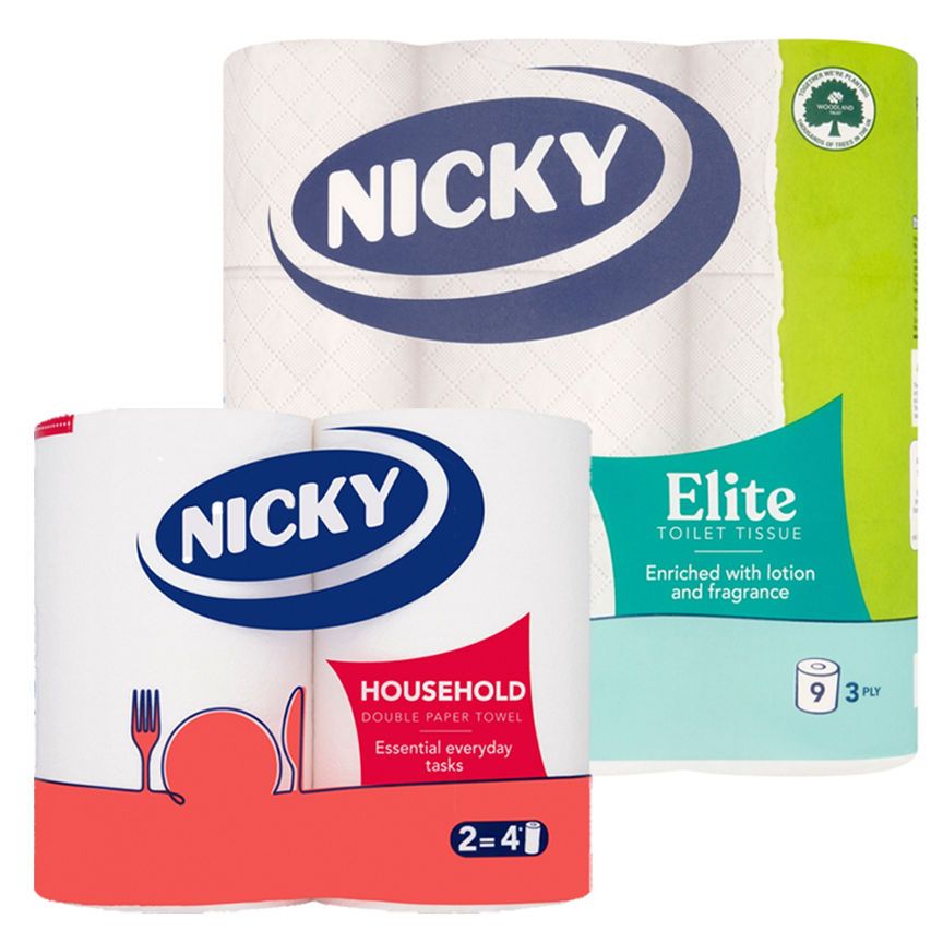 Nicky Toilet Paper 9 Roll & Kitchen Paper 2 Roll Bundle GOODS ASDA   