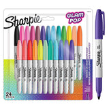 Sharpie Glam Pop Permanent Markers Fine Point Assorted Vibrant Colours 24 Marker Pens GOODS ASDA   