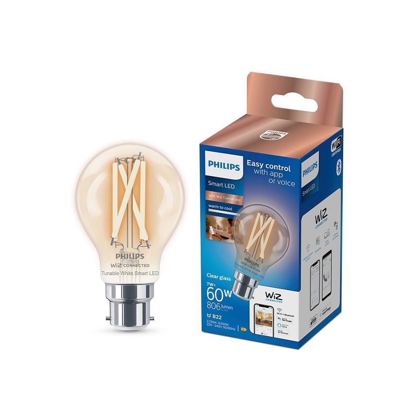 Philips Smart LED A60 60W B22 Tunable White Clear Filament Light Bulb GOODS ASDA   