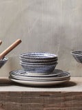 Nkuku Cream Indigo Indigo Drop Ceramic 12 Piece Dinnerware Set