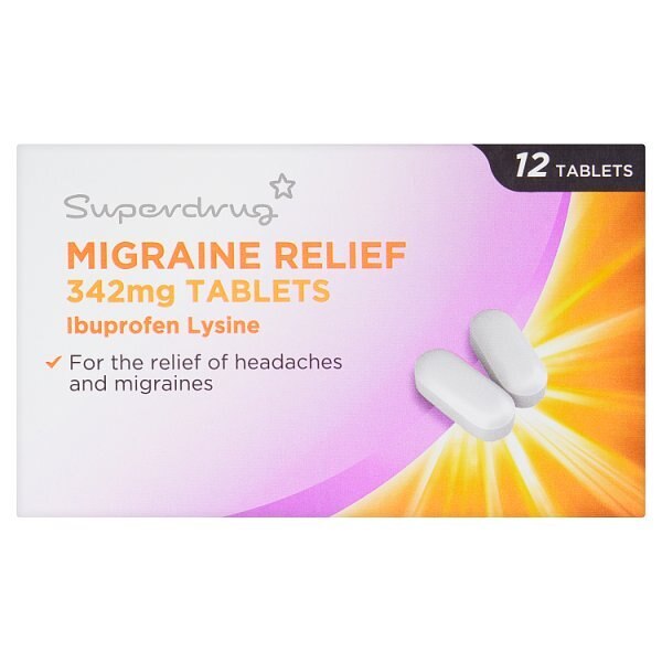 Superdrug Ibuprofen Lysine Migraine 12 Tablets 342mg