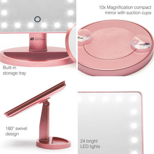 Rio 24 LED Touch Dimmable Cosmetic Mirror - Rose Gold GOODS Superdrug   