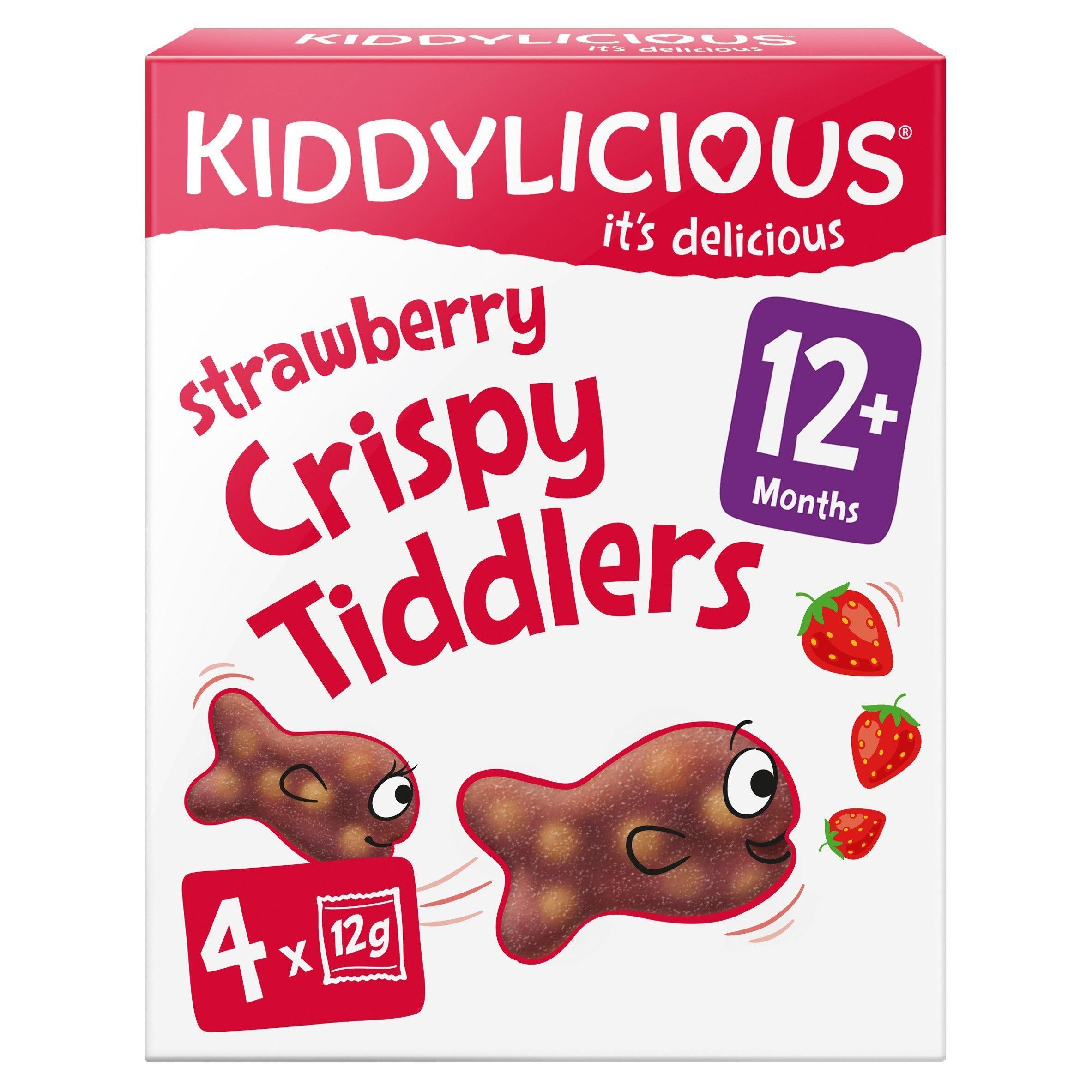 Kiddylicious Strawberry Crispy Tiddlers Baby Snacks 4x12g