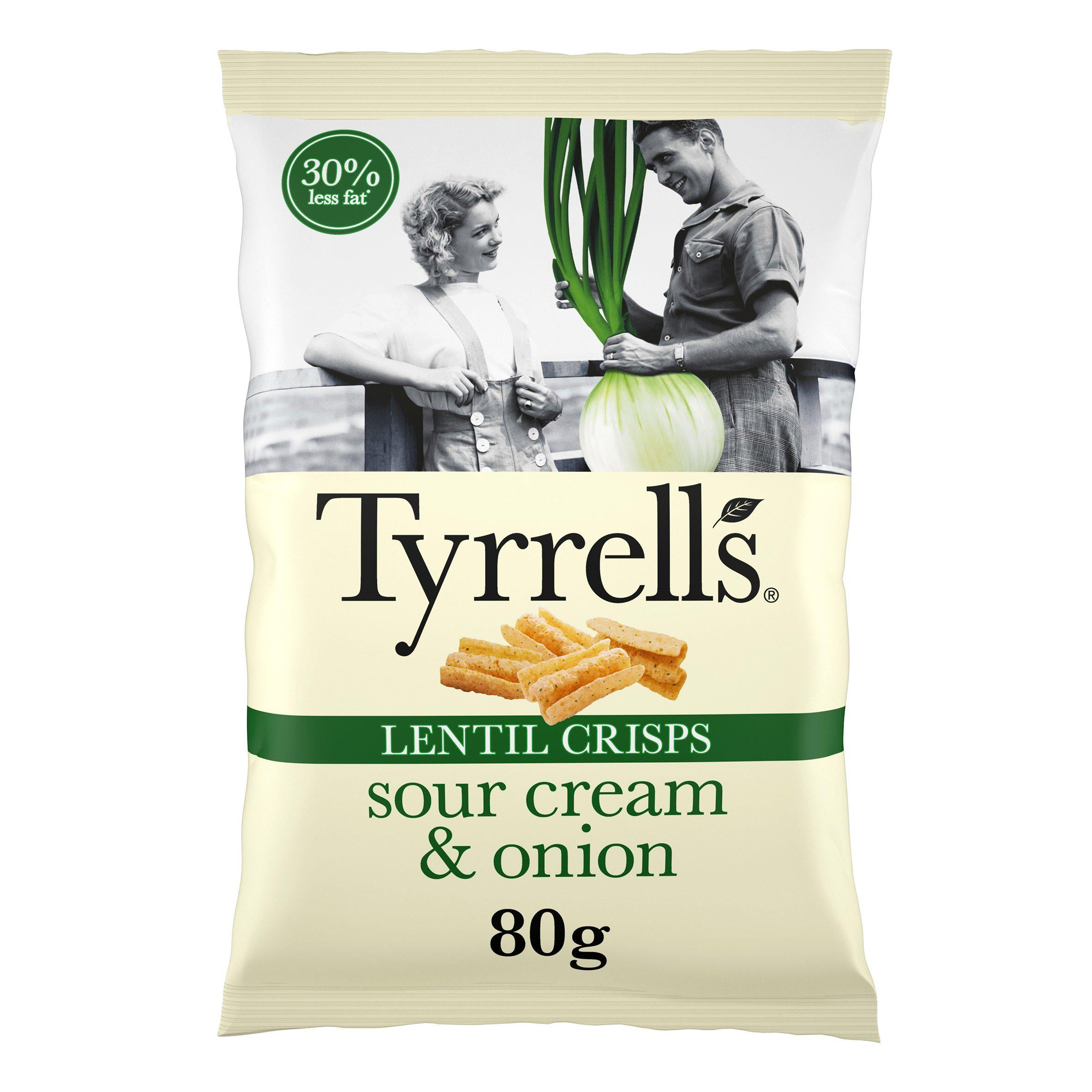 Tyrrells Lentil Sharing Crisps Sour Cream & Onion 80g Lunchbox snacking Sainsburys   