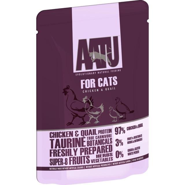 AATU Grain Free Adult Chicken & Quail Wet Cat Food Pouches   16 x 85g