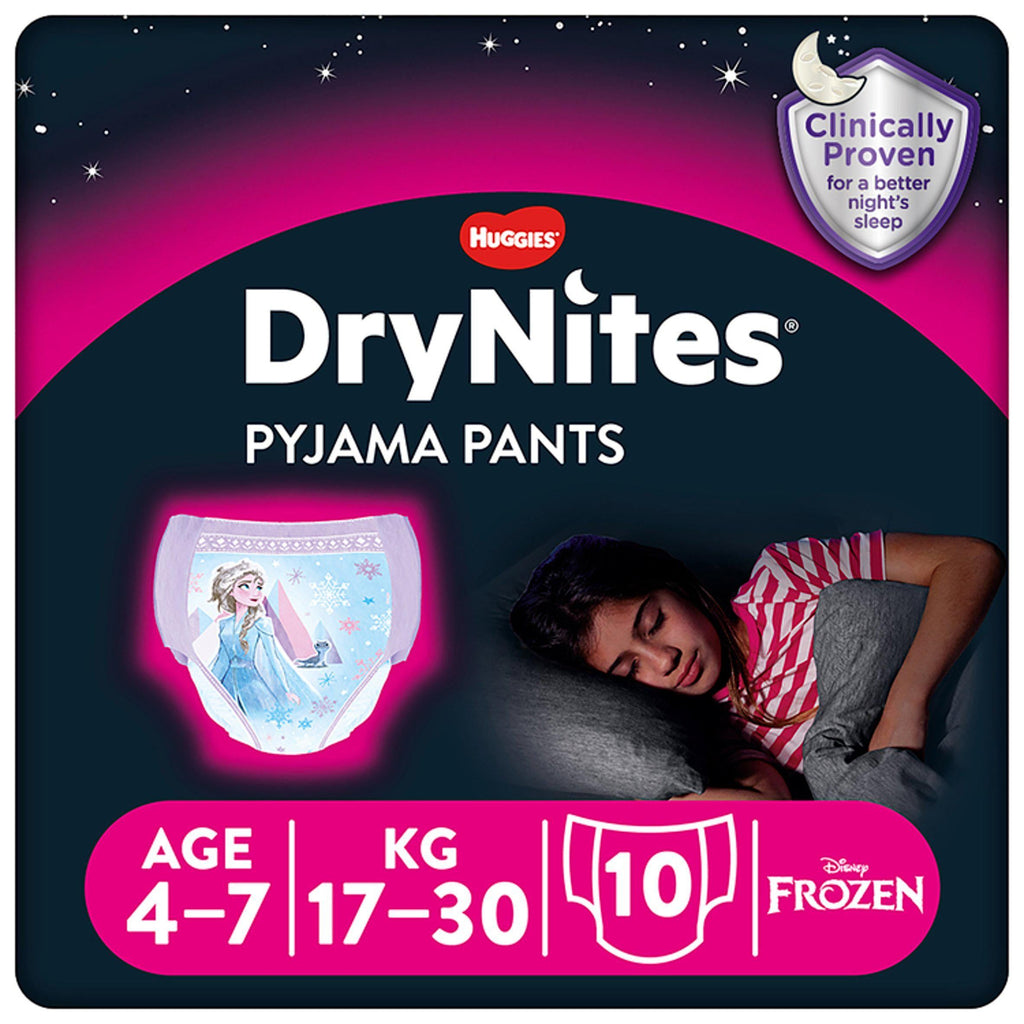 Huggies DryNites Girls Pyjama Pants for Bedwetting Age 4-7 Years 10 Nappy Pants