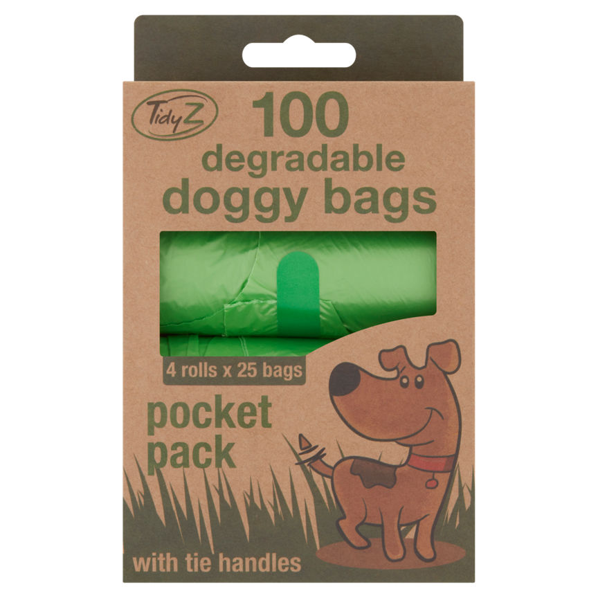 TidyZ 100 Degradable Doggy Bags 4 Rolls x 25 Bags Dog Food & Accessories ASDA   