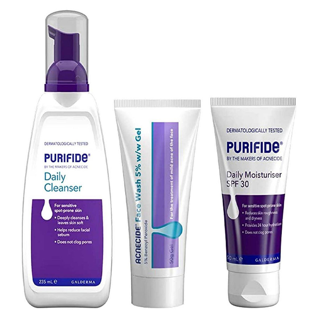 Acnecide + Purifide Double Cleanse Treatment & Skincare Set, 3-Step Routine for Acne-Prone Skin