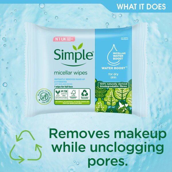 Simple Kind to Skin Micellar Biodegradable Wipes 20pc GOODS Superdrug   