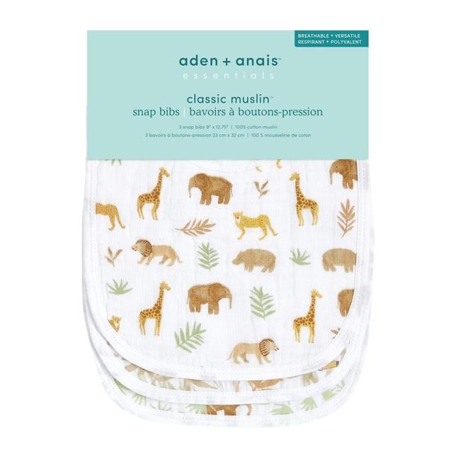 Aden+Anais essentials 3 pack cotton muslin baby snap bibs tanzania   3 per pack