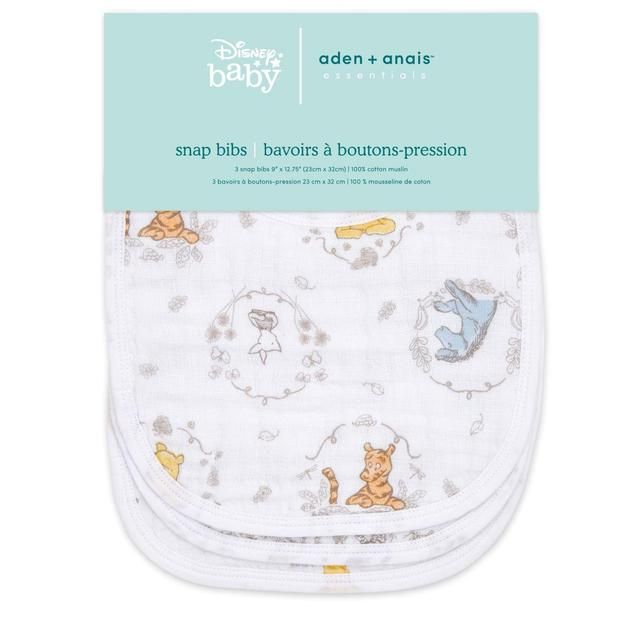 Aden+Anais essentials 3 pack cotton muslin baby snap bibs Winnie+friends   3 per pack