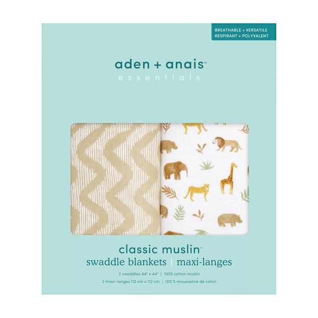 Aden+Anais essentials cotton muslin 2 pack swaddle blanket tanzania   2 per pack