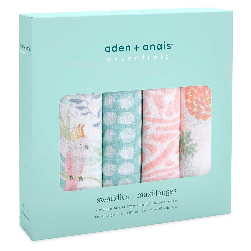 Aden + Anais™ essentials cotton muslin 4 pack swaddle blanket tropicalia