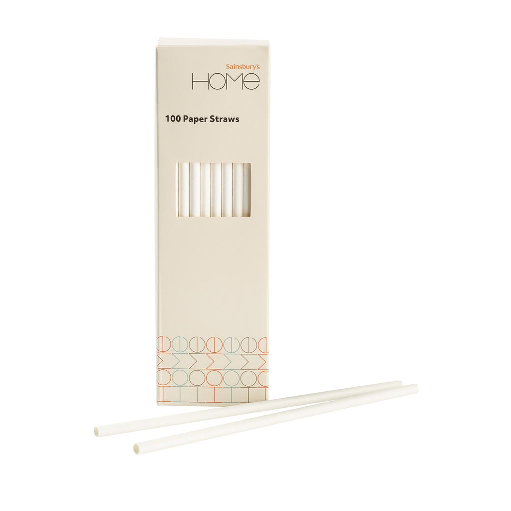 Sainsbury's Home Stripe Straws White 100pk