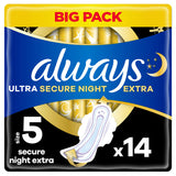 Always Ultra Sanitary Towels Secure Night Extra (Size 5) Wings X 14 Pads