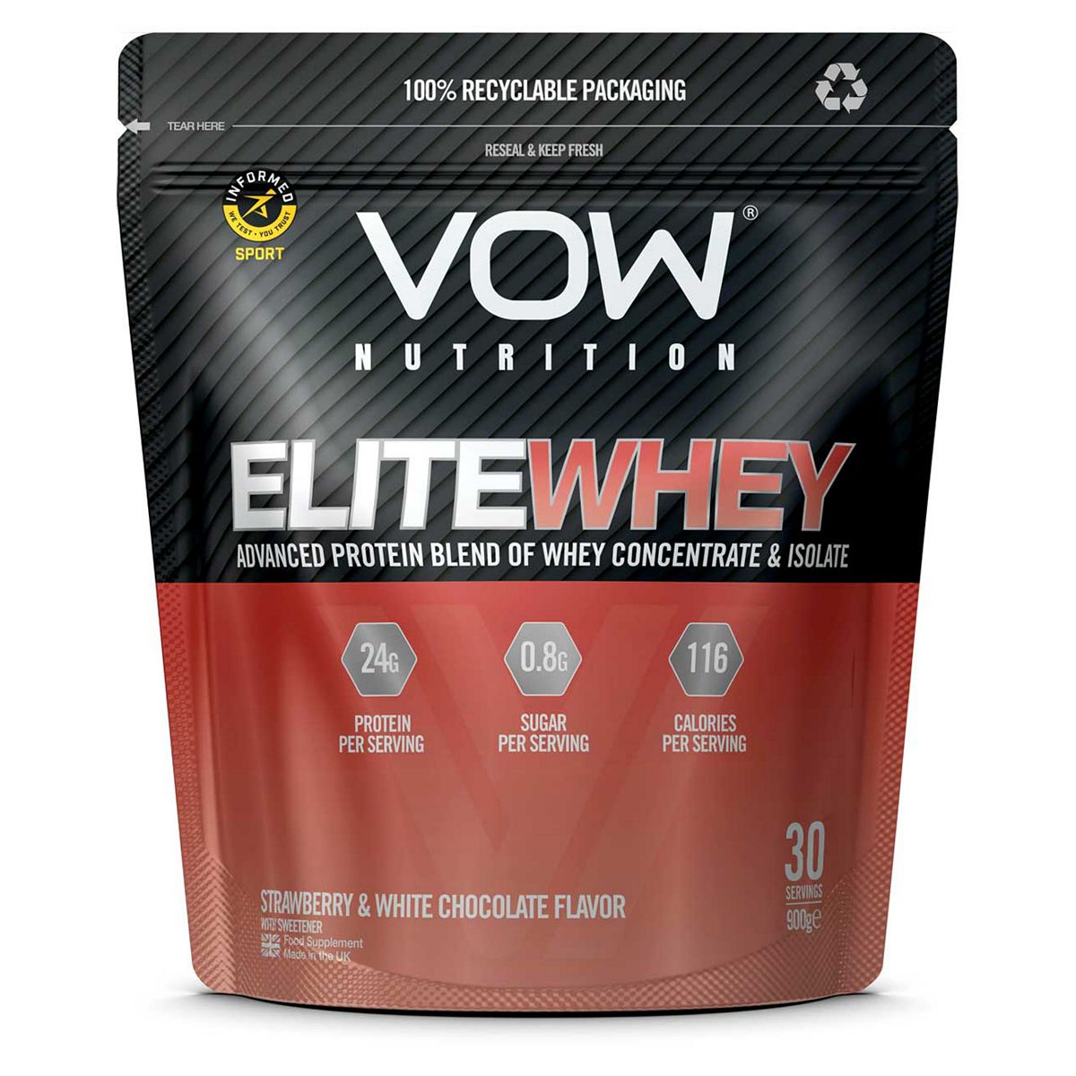 VOW Nutrition Elite Whey Strawberry & White Chocolate 900g GOODS Boots   