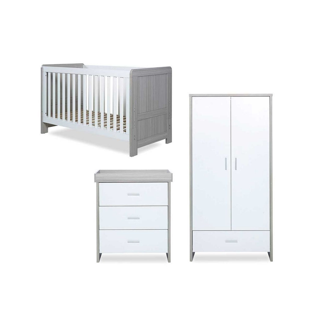 Ickle Bubba Pembrey 3 Piece Furniture Set and Sprung Mattress - Ash Grey and White