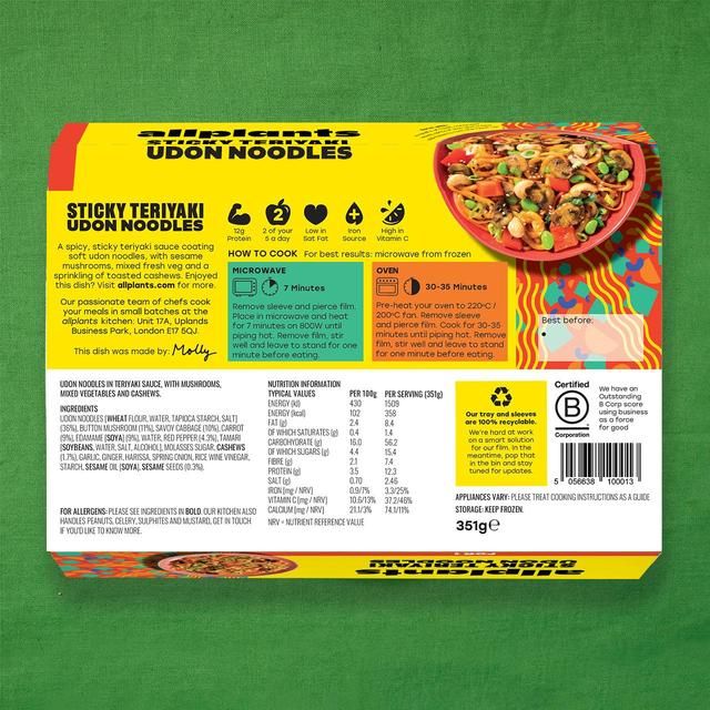 allplants Sticky Teriyaki Udon Noodles for 1   351g - McGrocer