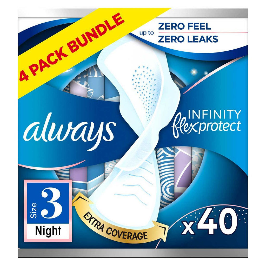 Always Infinity Night (Size 3) Sanitary Towels Wings 10 Pads x4 Bundle