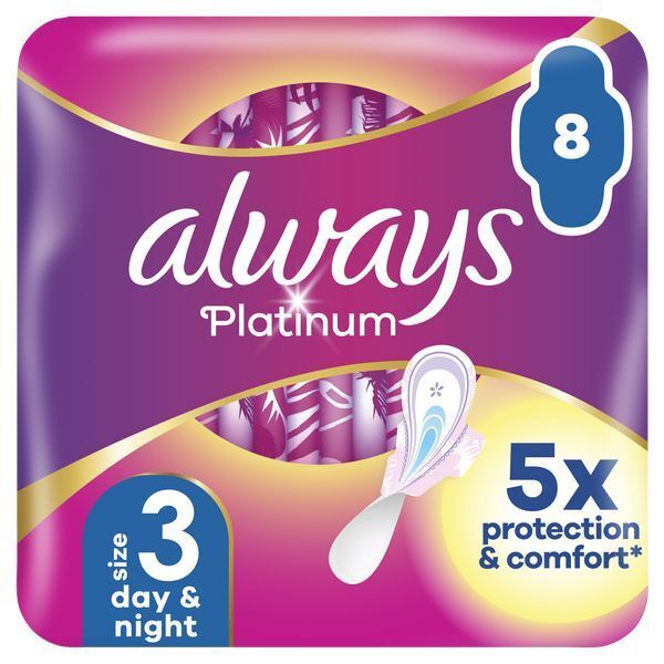 Always Platinum Day & Night Sanitary Towels With Wings 8Pads