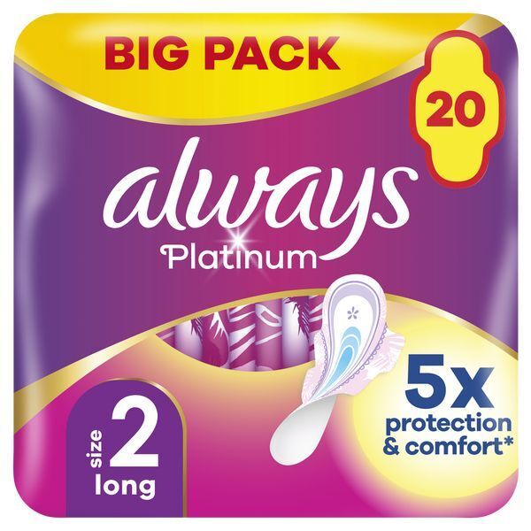 Always Platinum Long (Size 2) Pads Wings 20 Sanitary Towels