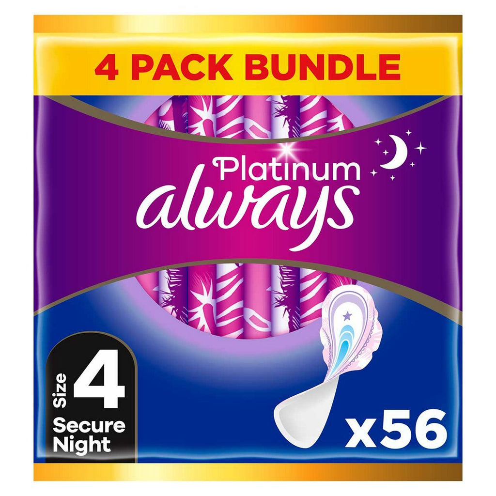 Always Platinum Secure Night (Size 4) 14 Pads x4 Bundle