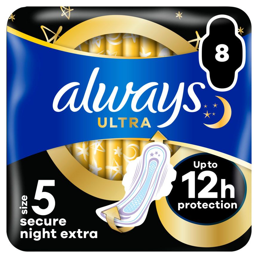 Always Sanitary Towels Secure Night (Size 5) Wings 8 Pads