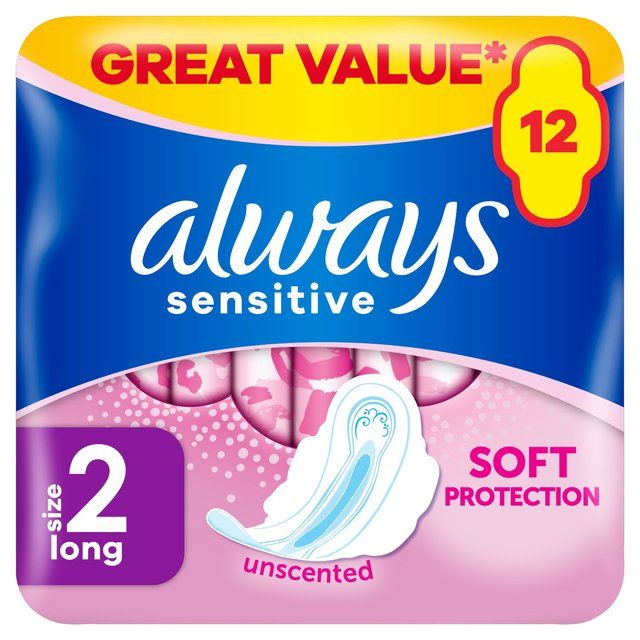 Always Sanitary Towels Sensitive Long (Size 2) Wings   12 per pack