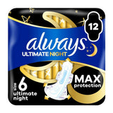 Always Sanitary Towels Ultimate Night (Size 6) Wings X12 Pads - McGrocer