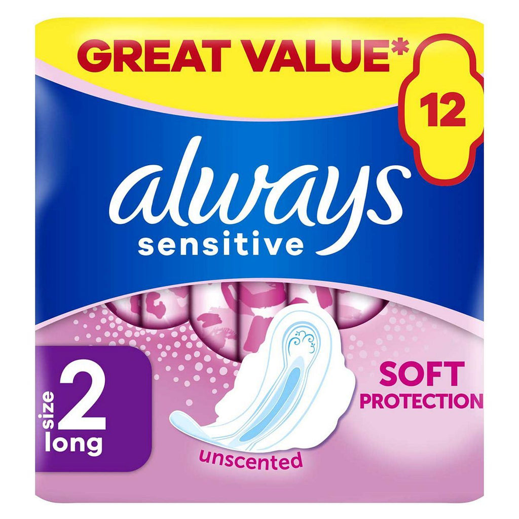 Always Sensitive Long Ultra (Size 2) Sanitary Towels Wings 12 Pads