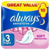 Always Sensitive Night Ultra (Size 3) Sanitary Towels x10