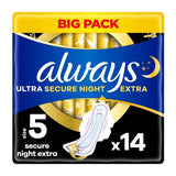Always Ultra Sanitary Towels Secure Night Extra (Size 5) Wings x14 Pads - McGrocer