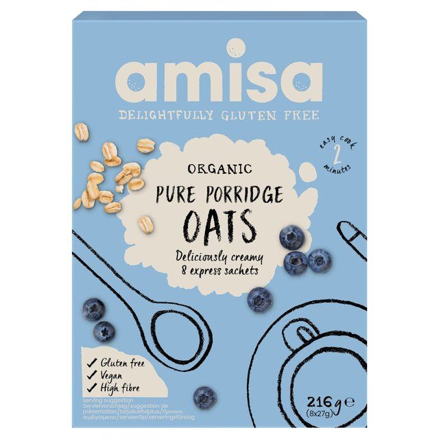 Amisa Organic Gluten Free Pure Porridge Oats Express Sachets   8 x 27g